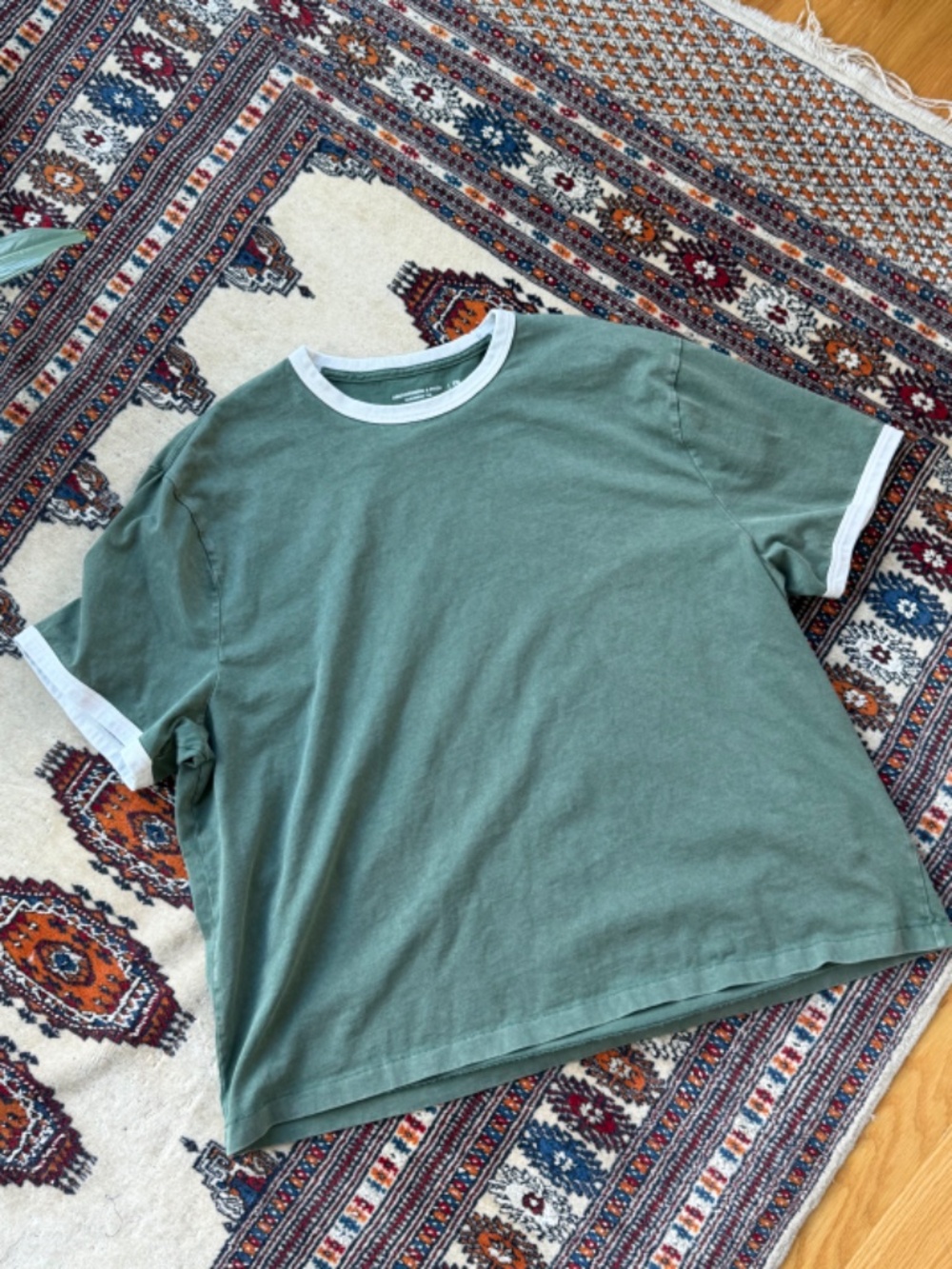 Abercrombie & Fitch Shrunken Ringer Tee Green White Trim Vintage XXL